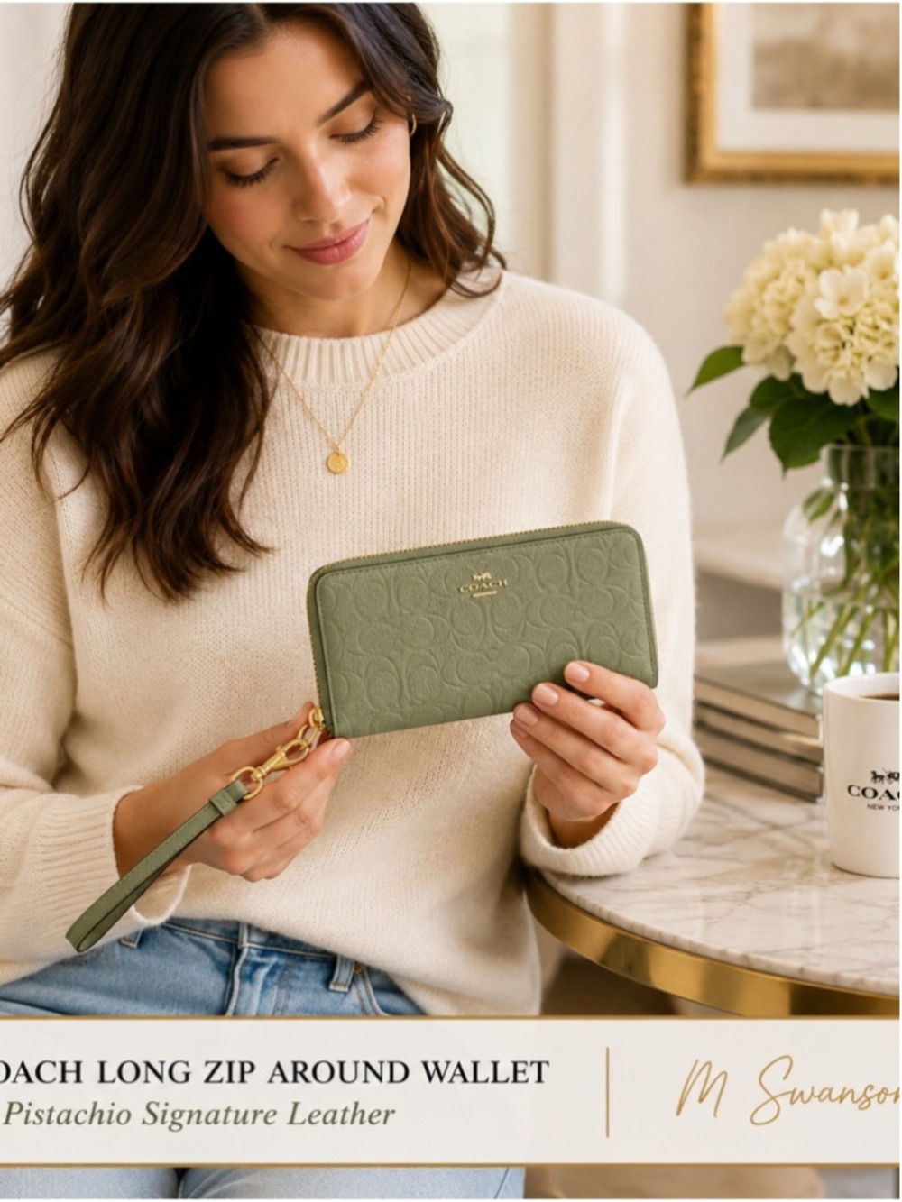 COACH Long Zip Around Wallet in Pistachio Signature Leather CEW21 – NWT - Picture 4 of 8